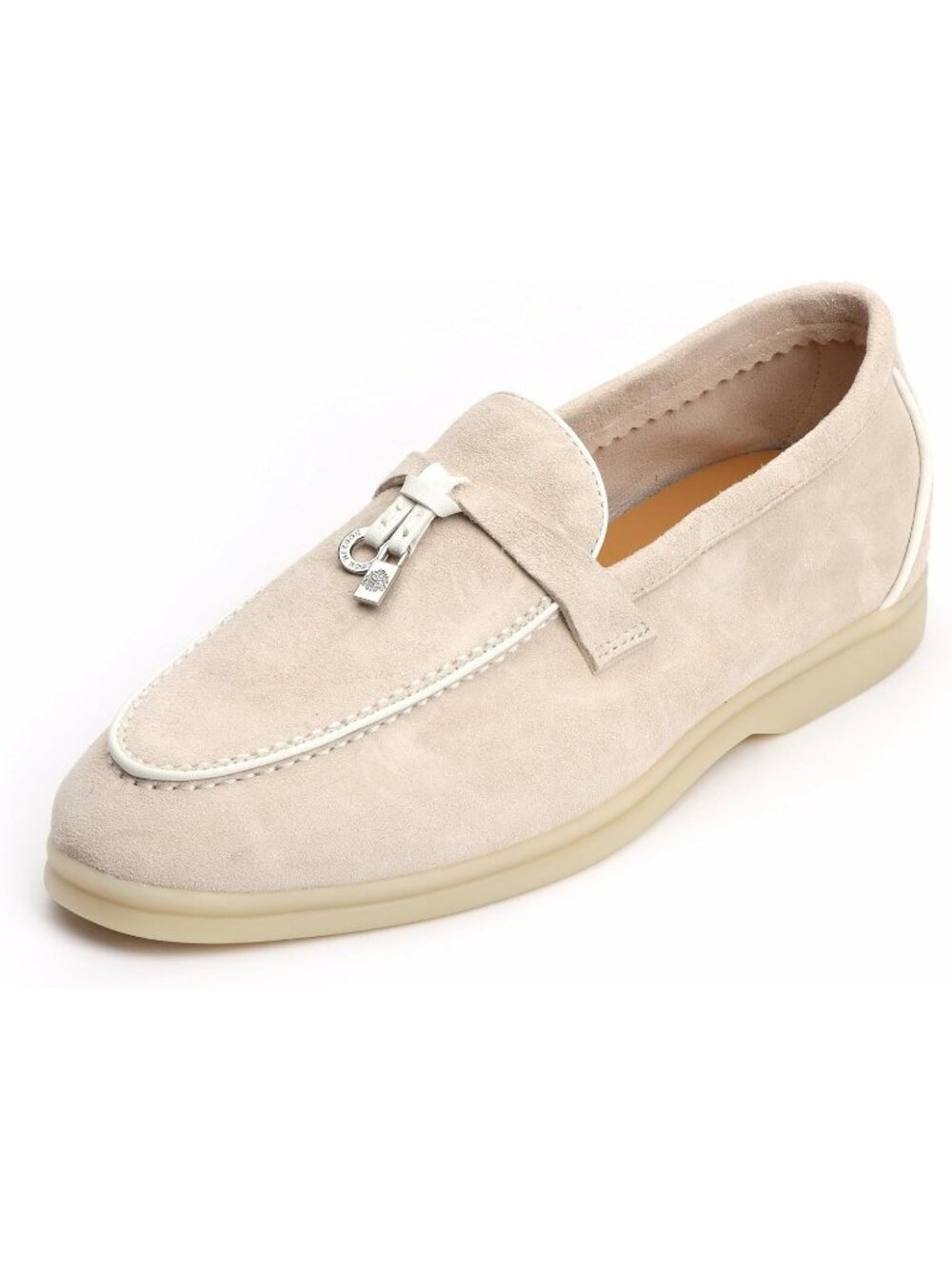 Women's Beige/White Comfortable Suede Loafers Flats Slip-On Penny Dress Shoes